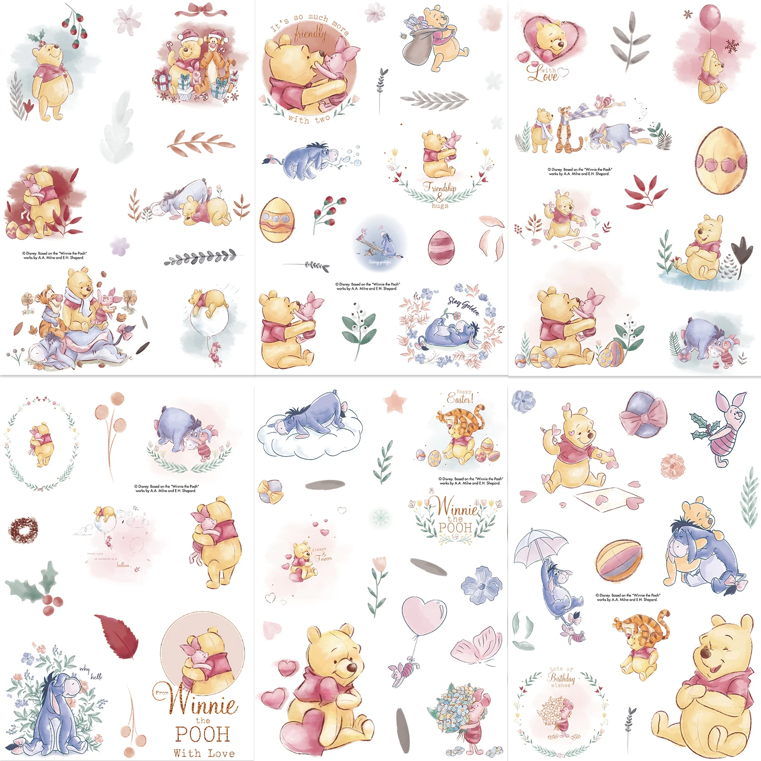 ديزني 8 قطع بوه الدب ملصق مذكرات الكمبيوتر المحمول الأمتعة سكيت الكرتون ملصق متعة الكلاسيكية هدية الديكور #6