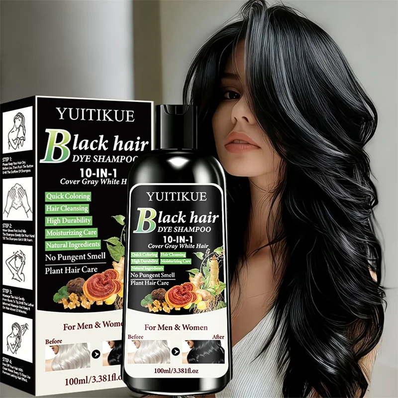 100ml Black Hair Dye Shampoo 10 In 1 Plant Formula Cover Gray White Hair Quick Coloring Moisturizing Hair Care For Men Women