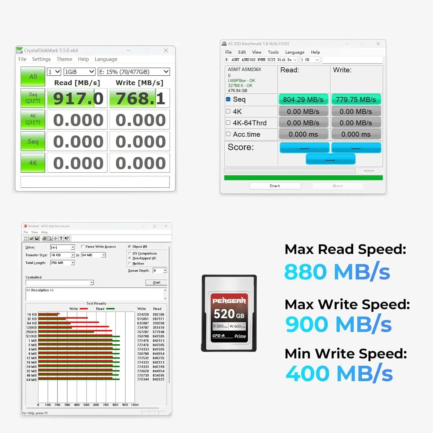 PERGEAR Professional 520GB CFexpress Type A Memory Card Up to 880MB/s Read Speed & 900MB/s Write Speed for 4K 120P 8K 30P