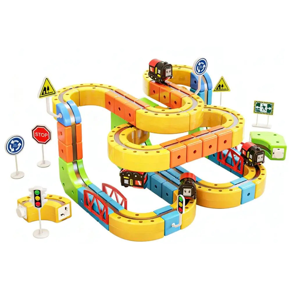 子供用磁気レールカー キューブおもちゃ 知育玩具 DIY 組み立てブロック 魔法の線路 電車 重力迷路おもちゃ クリスマスプレゼント