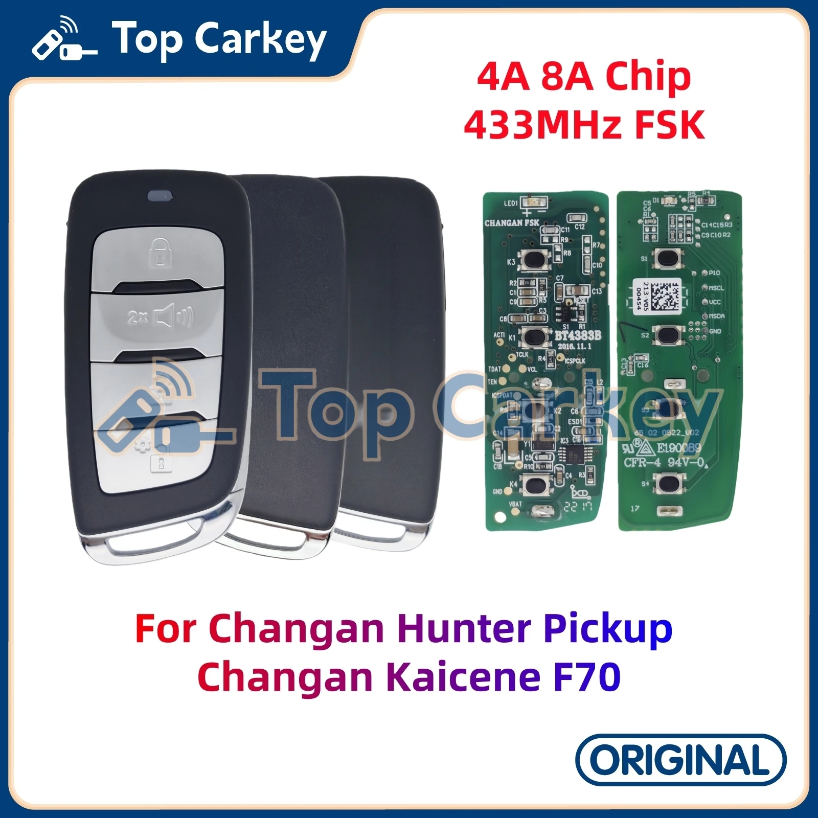 

TopCarkey 3608030-BU31 BU02 BU05 Original Smart Remote Key 4A 8A Chip 433MHz for Changan Hunter Pickup Kaicene F70