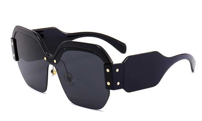45341 Lady Trend Quadratische Halbrahmen-Sonnenbrille, große Größe, Cat-Eye-Nieten-Schutzbrille, Designer-Sonnenschutz mit Farbverlauf und Spiegel – Detail 3