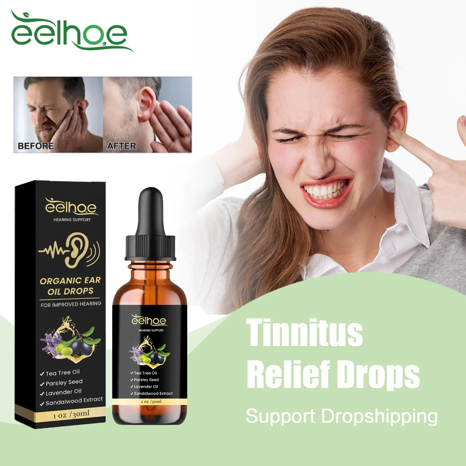 Tinnitus Ear Drops Earwax Removal Relieve Deafness Earache Itching Improve Hearing Loss Restore Listening Ear Ringing Relief Oil