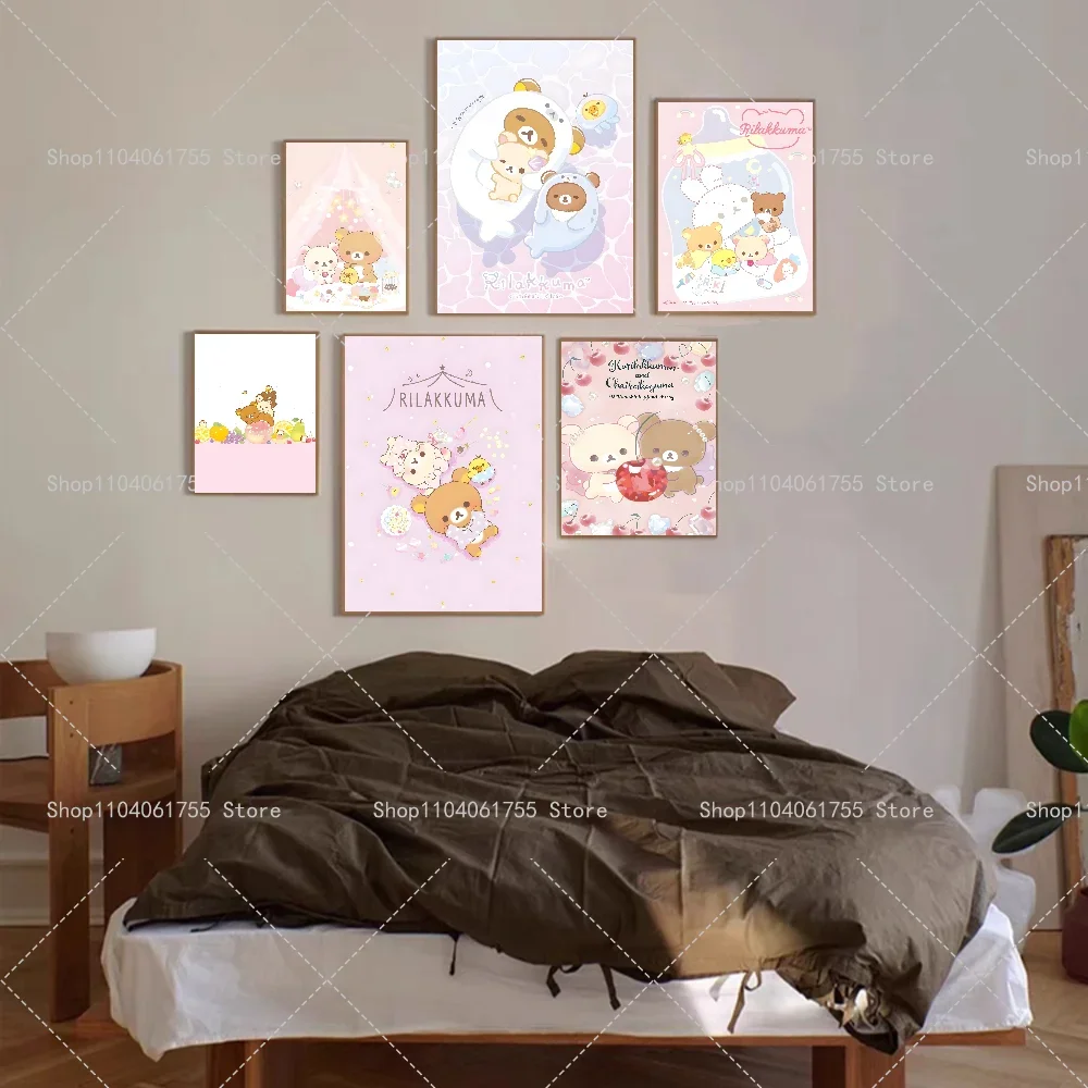 1PC Cartoon Cat Rilakkuma Poster Self-adhesive Art Waterproof Paper Sticker Coffee House Bar Room Wall Decor