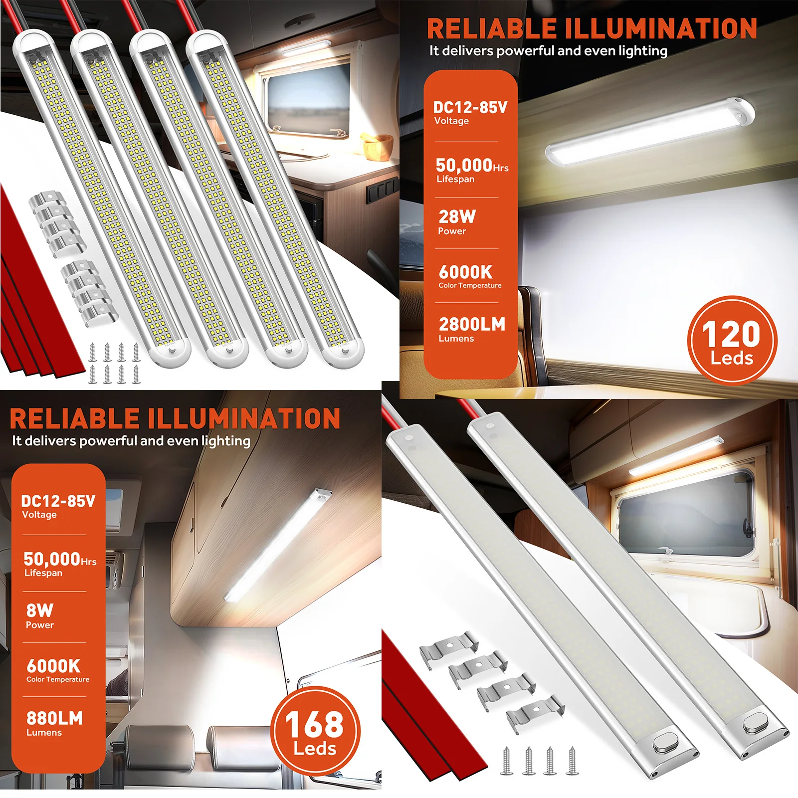 

MICTUNING 12V Interior LED Light Bar, DC 12V LED Light Strip w/Switch for Car, Trailer, Truck Bed, Van, RV, Cargo, Boat