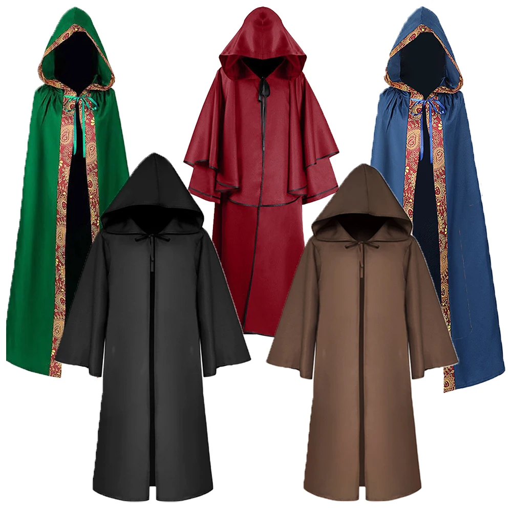 

Halloween Grim Reaper Cloak Medieval Priest Witch Wizard Cape Kids Adult Hooded Coat Robe Scary Spooky Clothing Cosplay Costumes