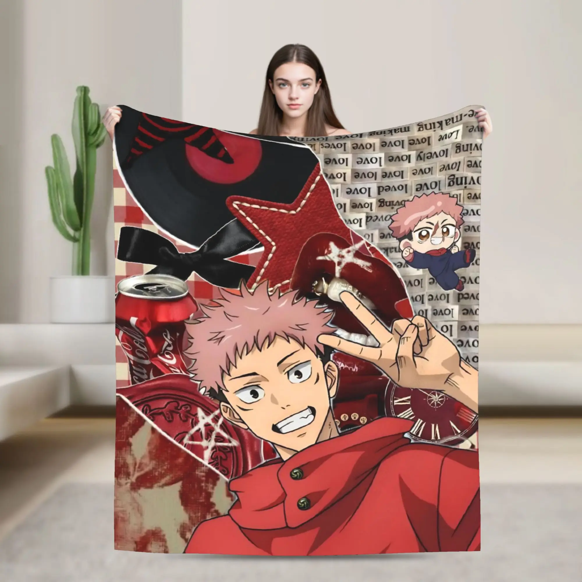 Super Soft Itadori Yuji  Throw Blanket Premium Flannel Fleece Lightweight  JJK Anime  Bed Blanket Cozy Warm Bedspread All Season