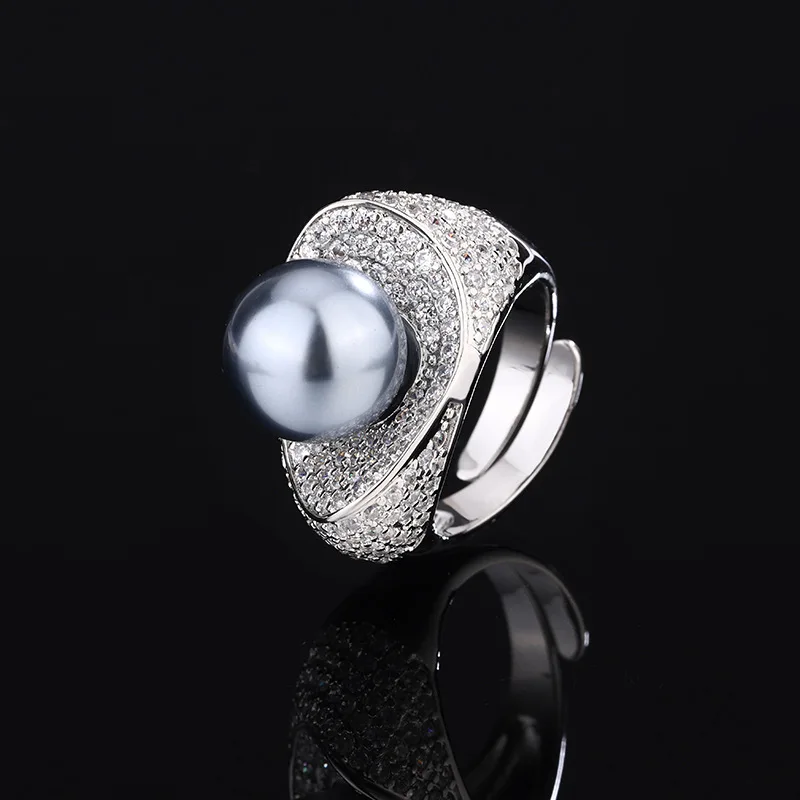 

New jewelry model, copper plated with platinum, new design with inlaid pearls, elegant ring 12mm