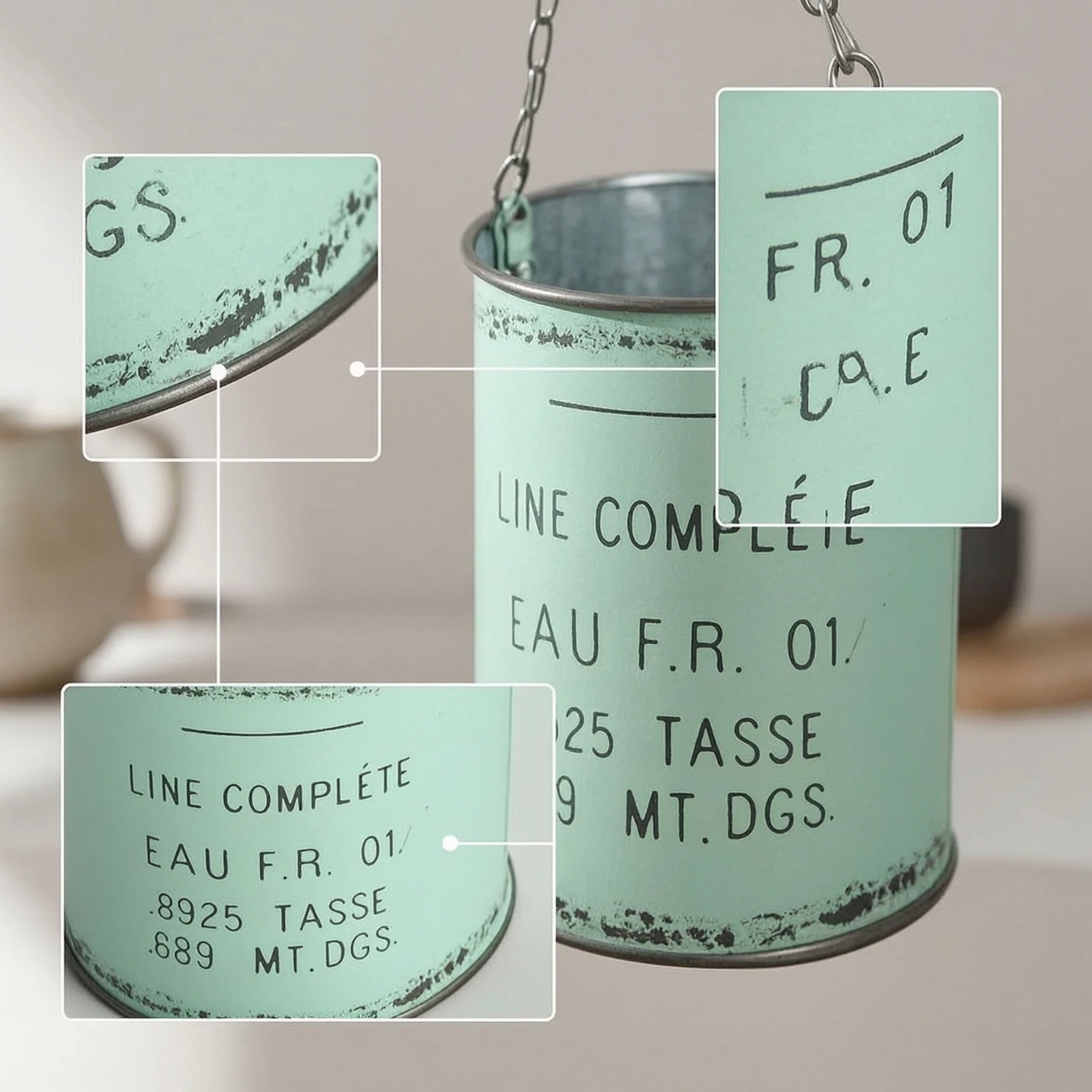 Hanging Pail Planter Distressed Planter with Chain Flower Pot Vintage Garden Supplies Galvanized for Gardeners, Balcony, Patio