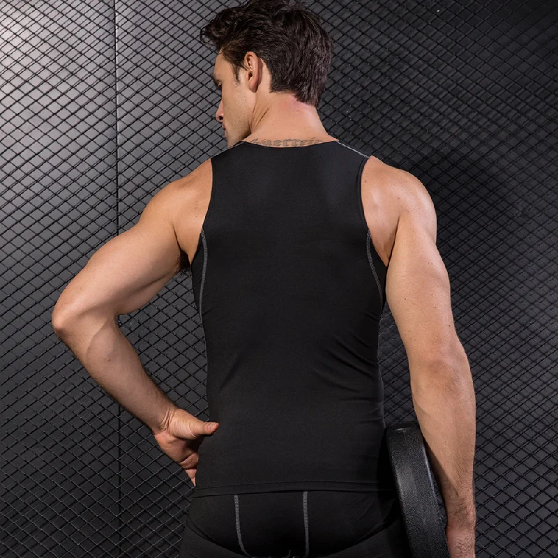 AJHL Men's running tight fitting vest, basketball fitness breathable short sleeved quick drying yoga vest clothes