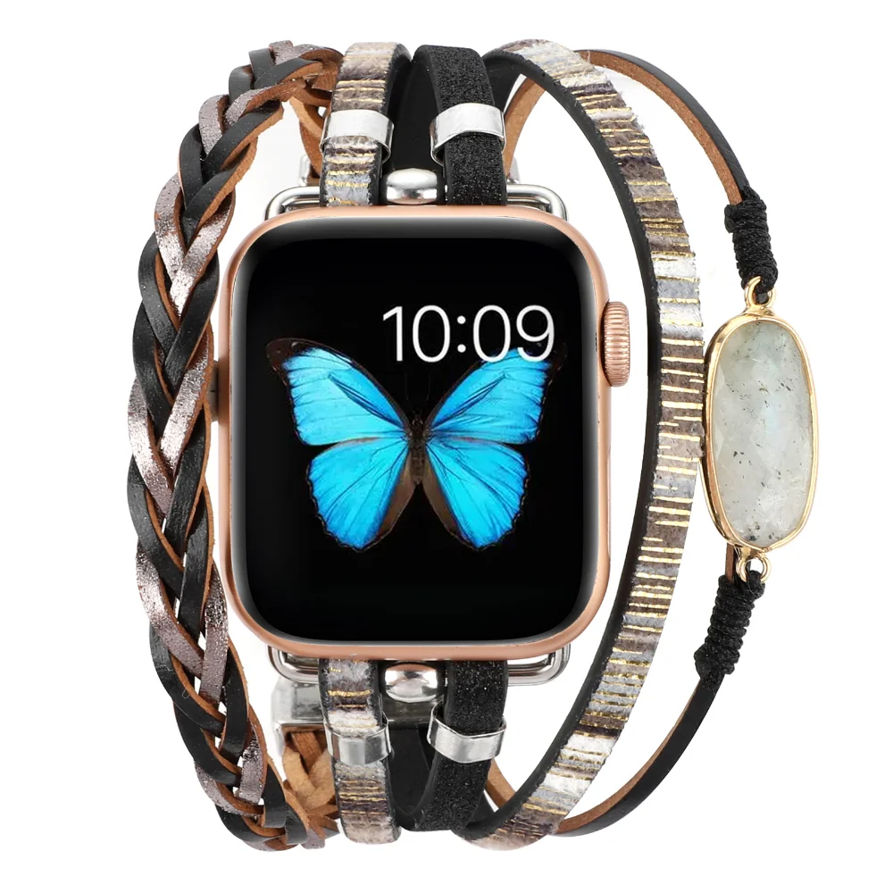 Leather Strap for Apple Watch Band 46mm 44mm 45mm 41mm 40mm 49mm 42 38mm Women Bracelet iWatch Series Ultra 10 9 8 7 6 5 SE Belt