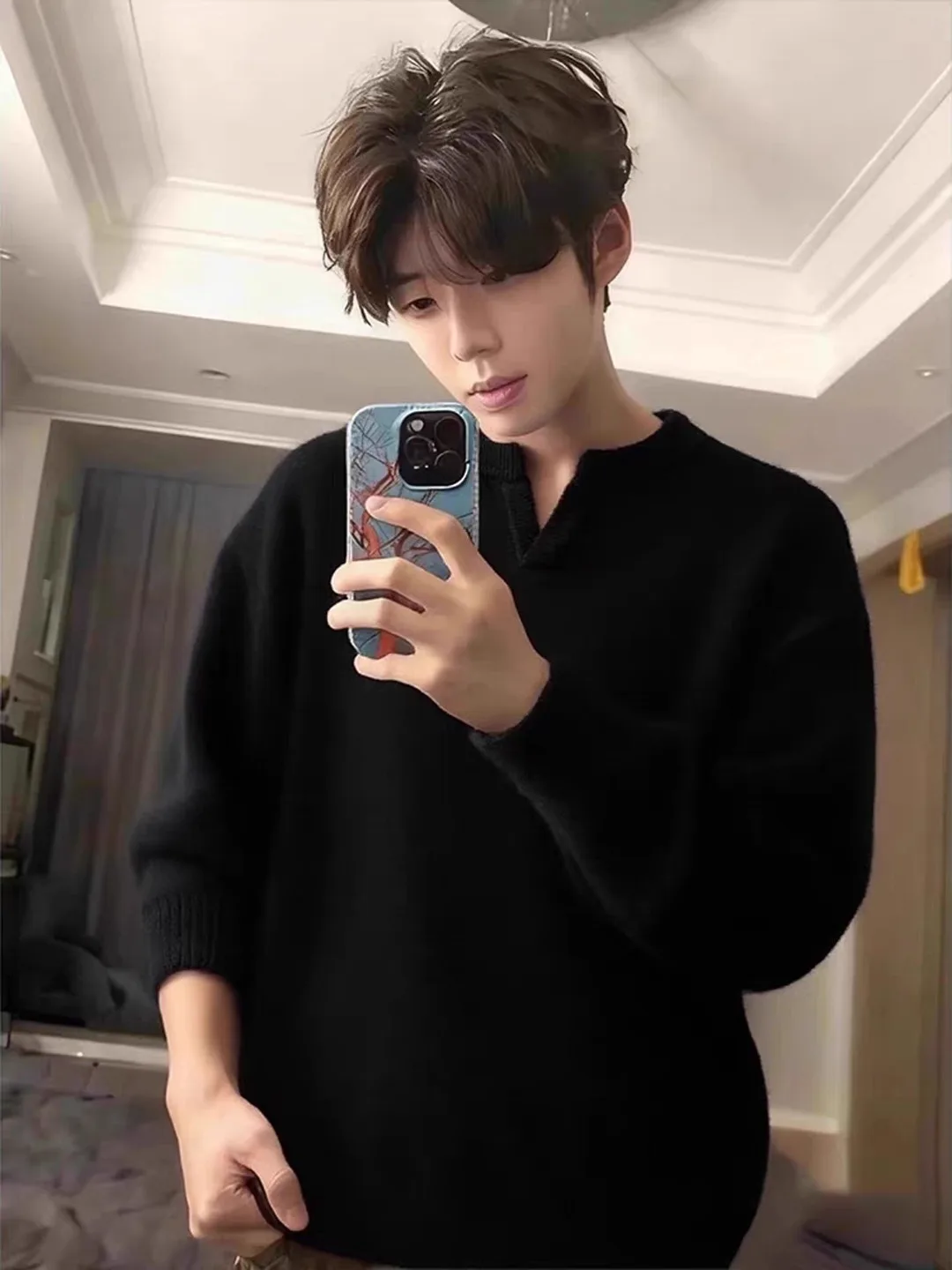 

Мужской зимний трикотажный свитер Bla Henry с V-образным вырезом, свободного кроя, в американском стиле, теплый, для повседневной носки, базовый слой