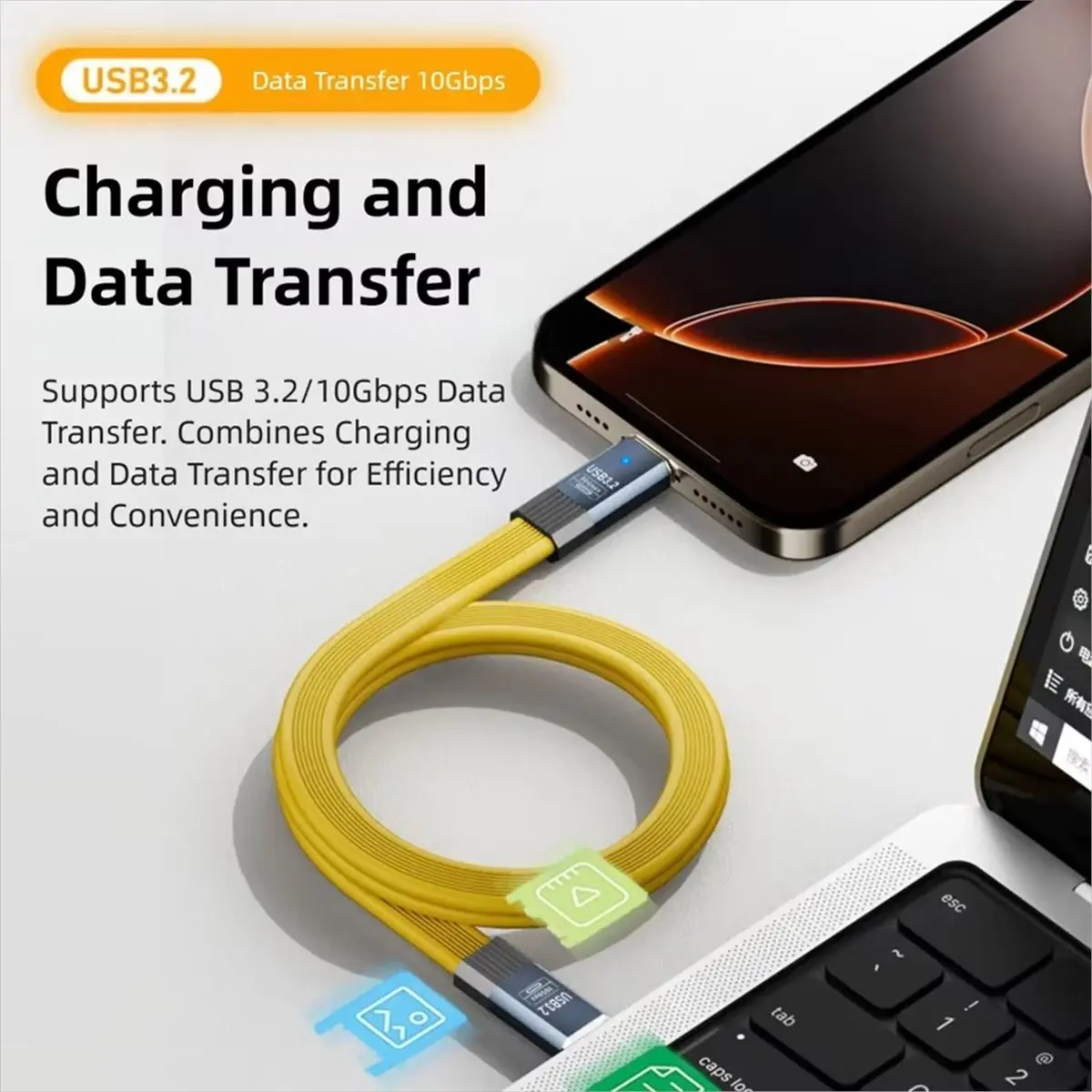 618 Mega Sale Male to Male USB3.2 Type-A to Type-C Cable Fast Charging 36W Data Line Flexible 20cm USB-A to USB-C Cord HDD Box C