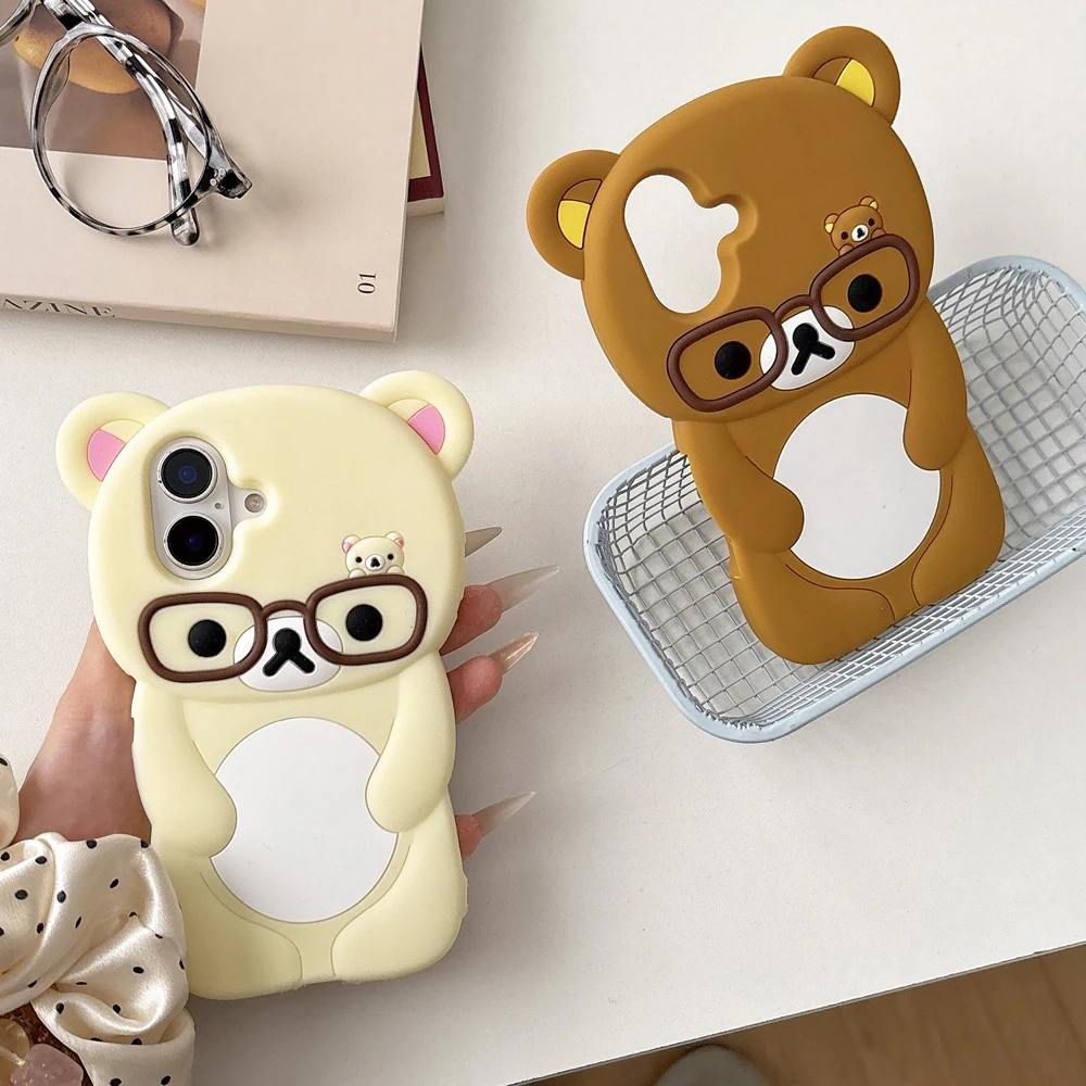 

For iPhone 6 7 8 X XR XSMax 11 12 13 14 15 16 Promax, 3D Cute Cartoon Relax Bear Soft Silicone Cell Phone Case, Back Cover Shell
