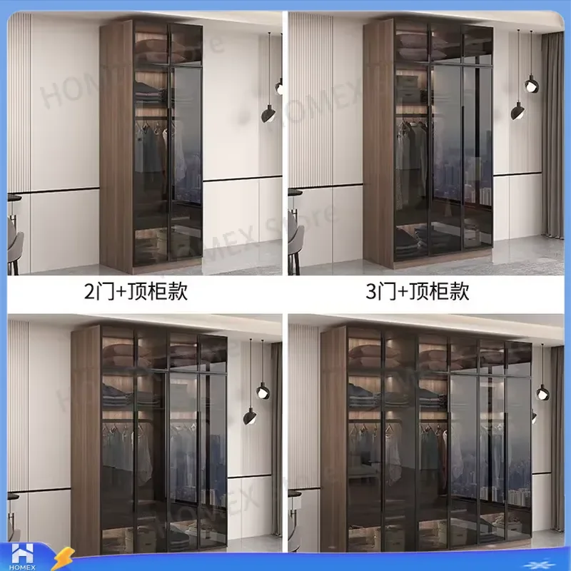 Luxury Glass Door Wardrobe Solid Wood 60cm Deep Corner Closet for Bedroom Small Apartment Kids Room Free Installation Home