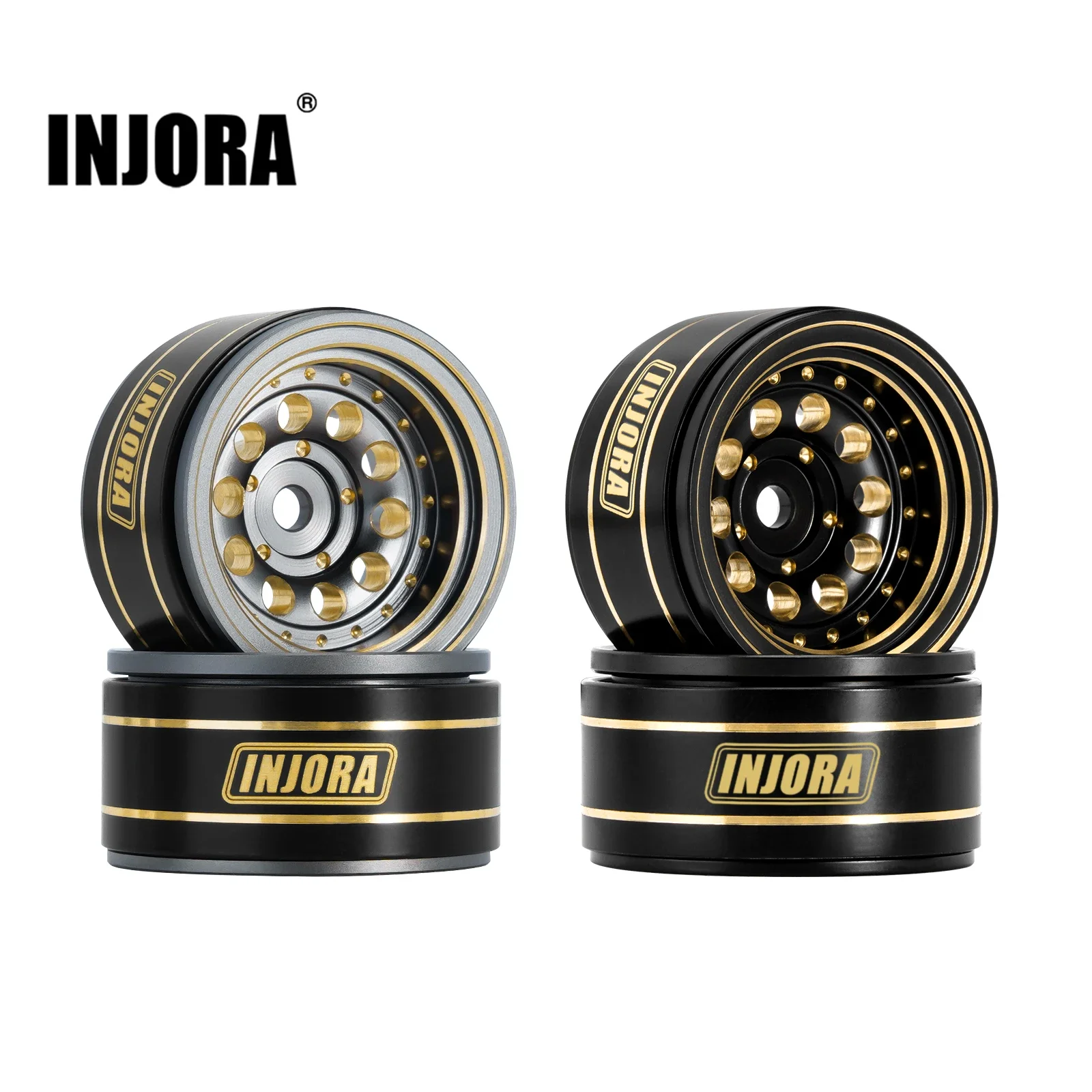 INJORA 39g czarna powłoka mosiądz 1.0 "beadlock felgi do 1/24 1/18 gąsienica RC oś samochodu SCX24 AX24 TRX4M FCX24 (W1008)