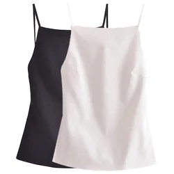 HXAO White Off Shoulder Top Women Thin Straps Backless Bandage Tube Tops Sexys Black Sleeveless Tank Tops Basic Tops Woman 2024