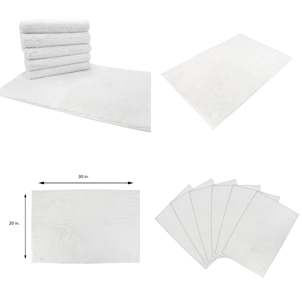 

Bulk 6 Pack Soft Cotton Bath Mat Rugs 20 x 30 Non Slip Bathroom Floor Mats for Home Hotel Spa White Towel Style Absorbent Quick