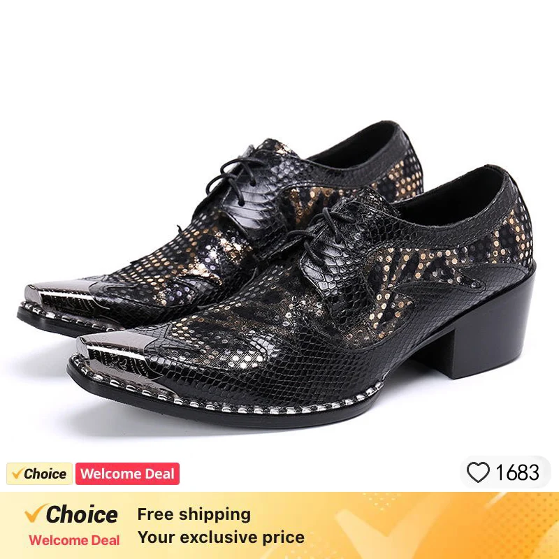 Neue Herren Dressing Schuhe Luxus Schwarz schnürung Serpentin Atmungsaktive Designer Mode Männlichen High Heel Party Schuhe Gentleman Spitz