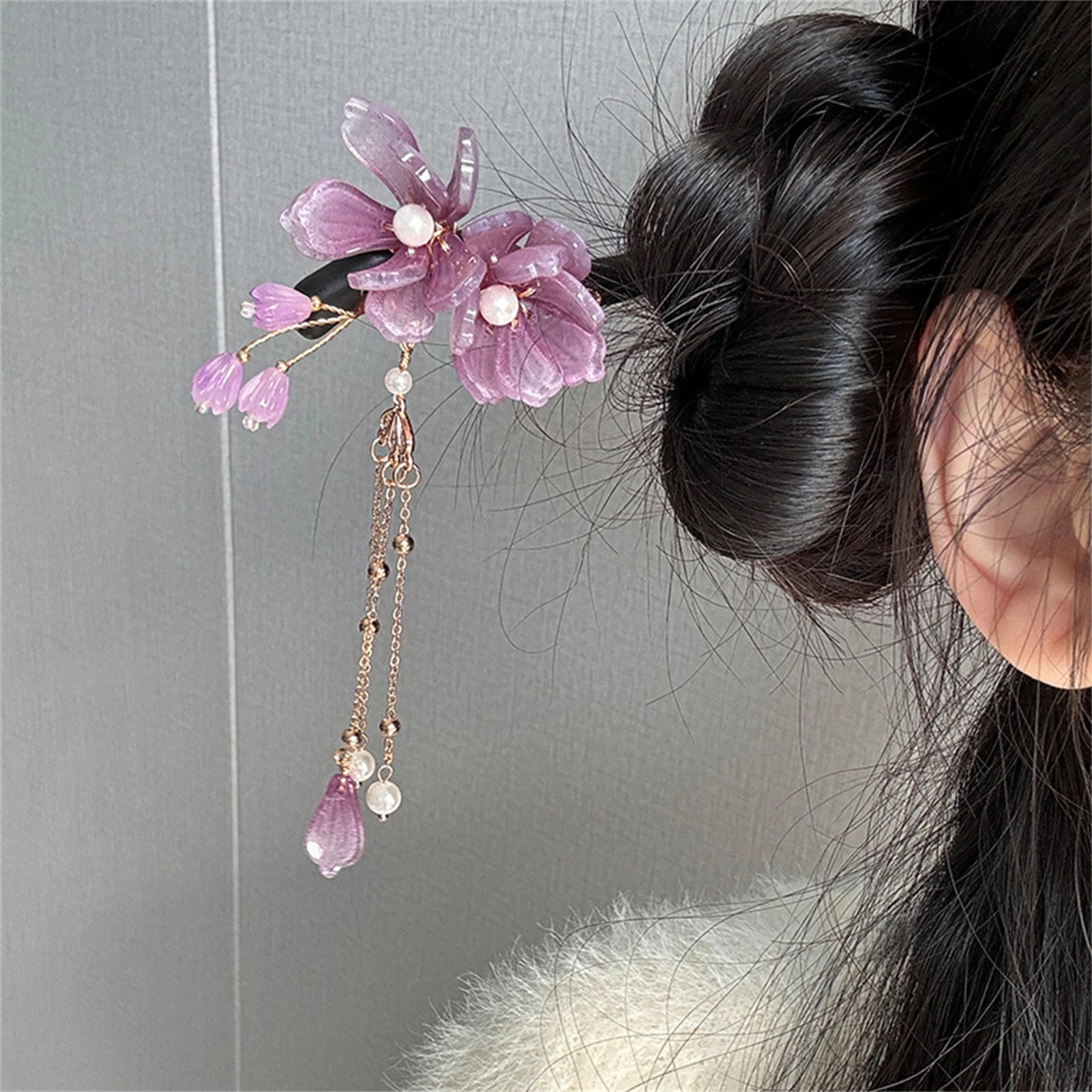 Chinese Style Flower Tassel Hairpin Vintage Wooden Floral Pearl Hair Stick Exquisite Elegant Hair Clip Girls Hair Accessories view 6