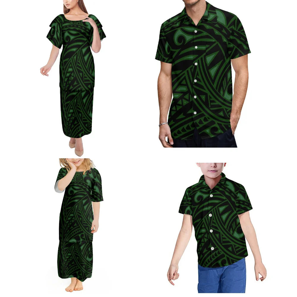 2025 novo estilo verão praia festa de família conjunto e camisa masculina ilha polinésia design étnico feminino puletasi terno