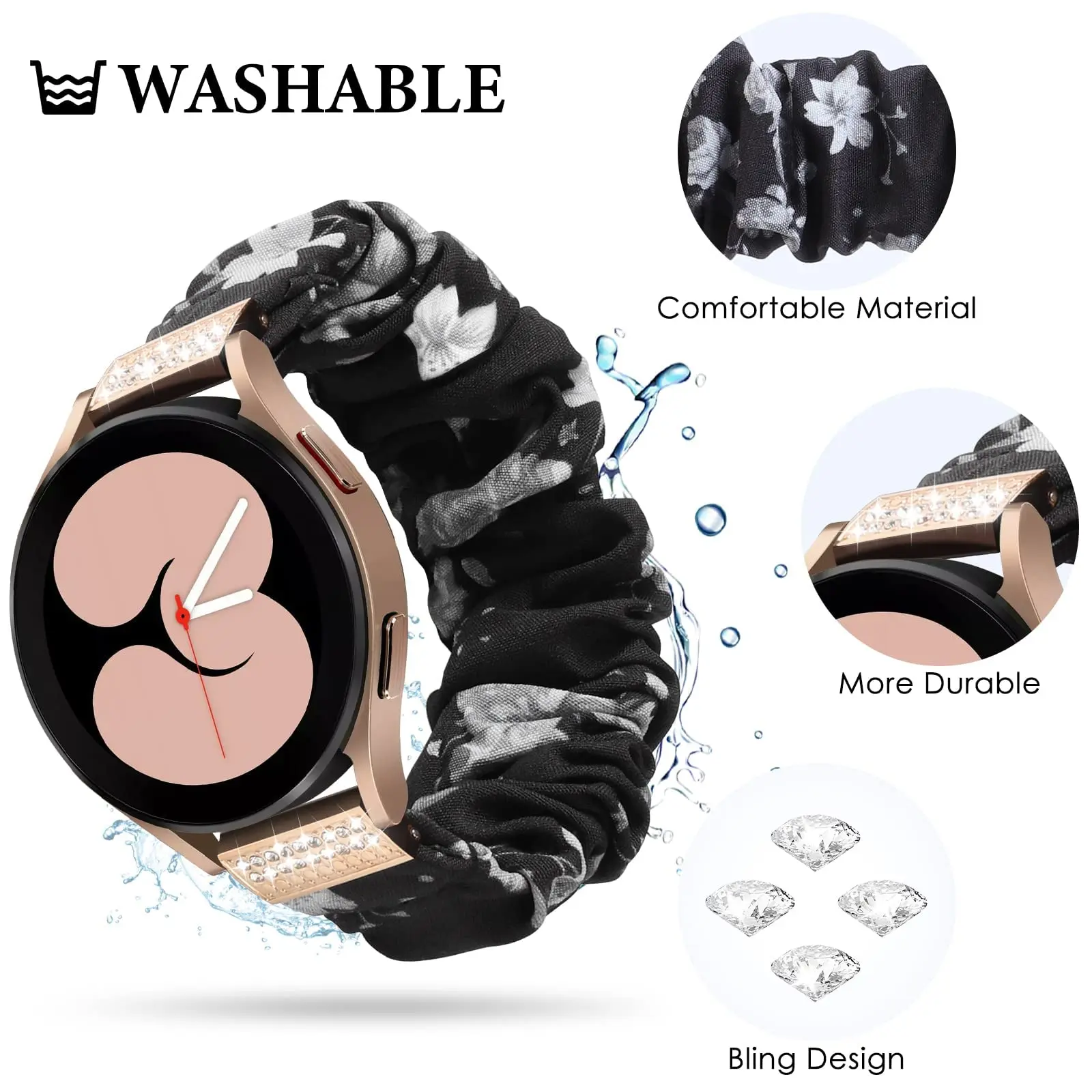 Scrunchie Strap for Samsung Galaxy Watch 5/4 40mm 44mm/Galaxy Watch 5 Pro, 20mm Elastic Cute Fabric Band For Amazfit GTS 4