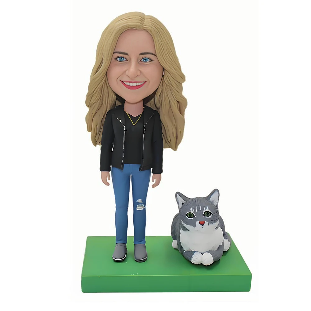 Personalized Cat Lover Bobblehead Custom Lady Figurine for Pet Lovers Memorial Gifts,Office Home Decor Handmade Collectibles