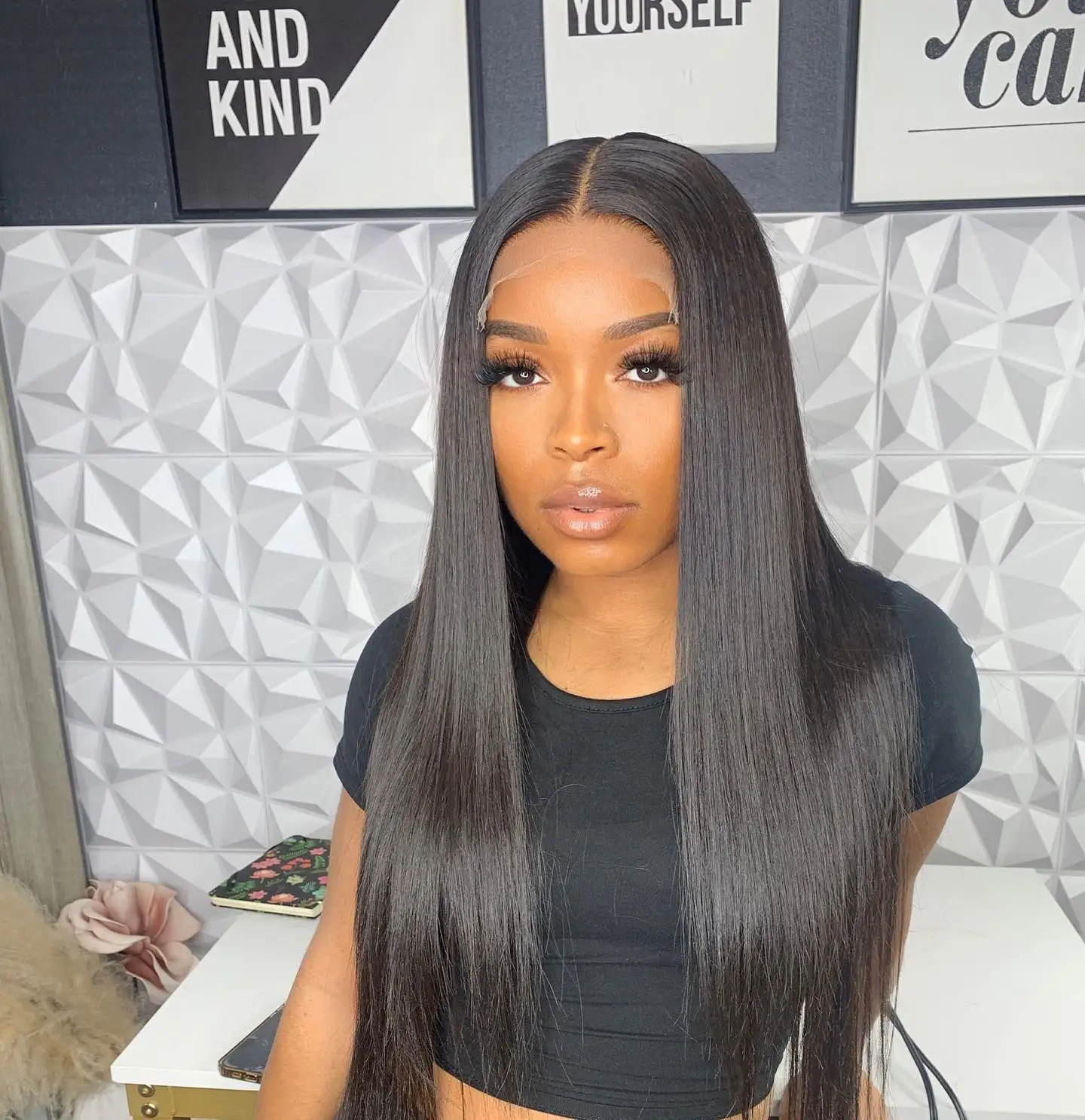 شعر صناعي مستقيم لون أسود شعر طويل للنساء السود