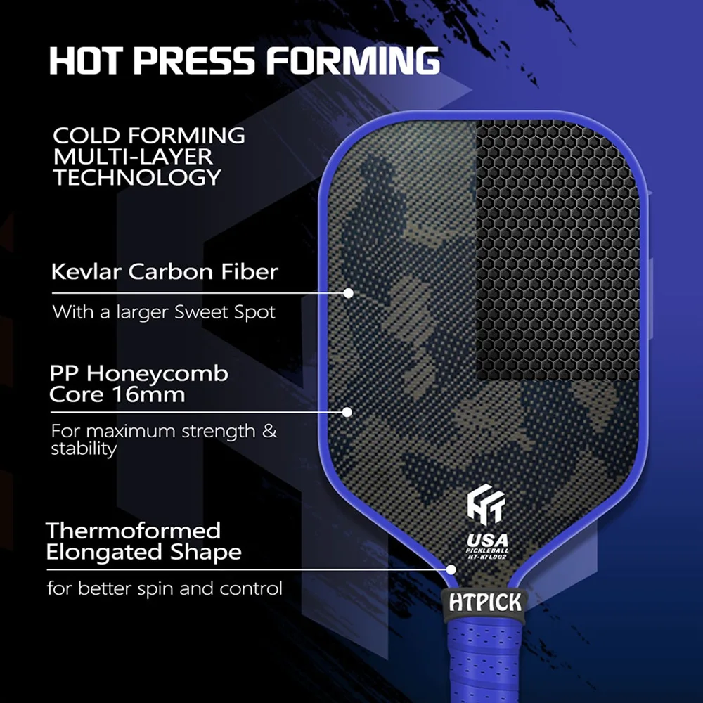 HTPICK Кевларовое весло для пиклбола холодного прессования из углеродного волокна для тренировок и соревнований