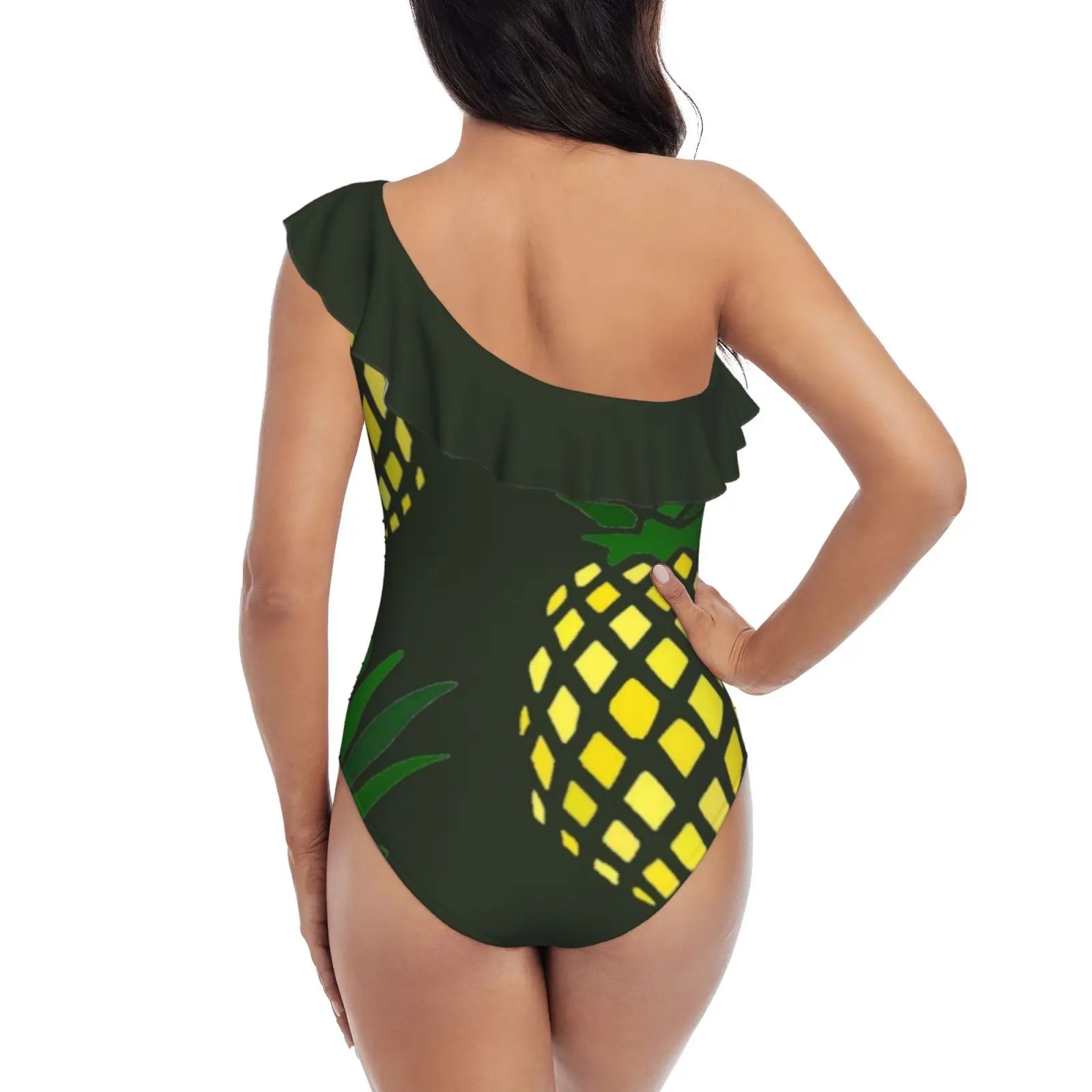 Pineapple One-Piece Swimsuit One Shoulder Ruffle Swimsuit Sexy Monokini New Girl Beach Swimwear Pineapple Food Eat Summer