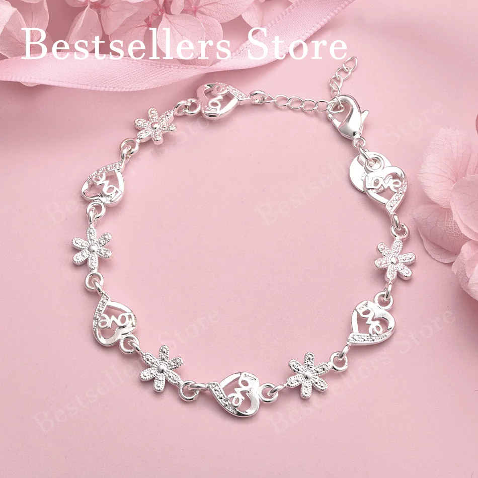 

925 sterling silver 8-inch exquisite heart-shaped flower bracelet for women's fashion party gifts, jewelry accessories