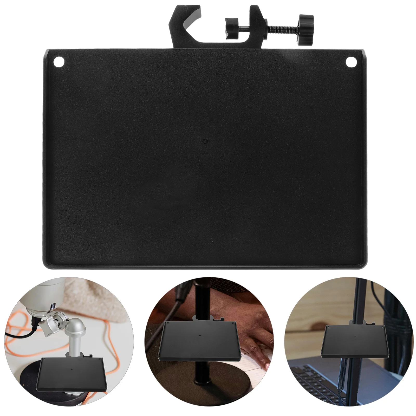 

Multifunctional Mic Stand Tray with Sound Card Slot and Adjustable Angle Plastic Holder for Microphone Desktop Audio Setup Home