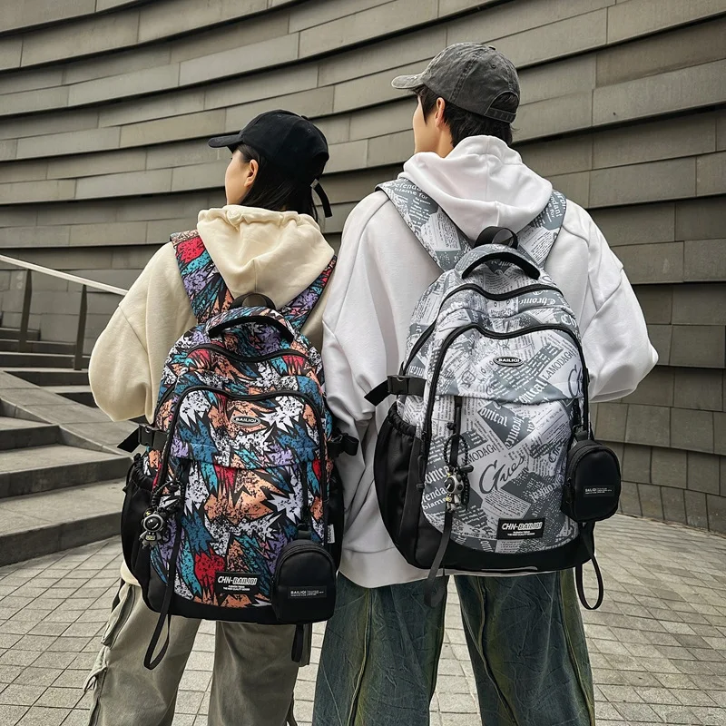 

High-Quality Unisex Backpack 2025 - Graffiti Pattern Korean INS Style, Versatile School & Daily Bag for Men & Women