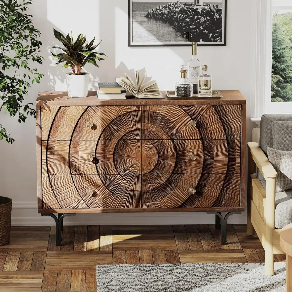 

Radiant Wooden Chest with Circular and Radiant Wood Grain, Ideal for Storage in Living Rooms, Bedrooms, Brown