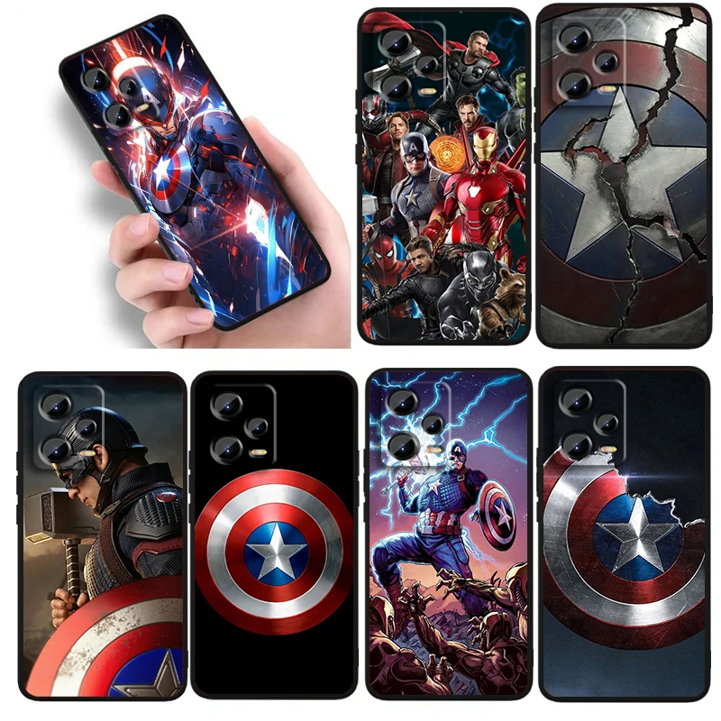 Marvel America Captain Cool For Xiaomi Redmi Note 13 12R 12 12S Turbo 11 11T 11S 10 10S Pro Plus 5G Black Funda Phone Case