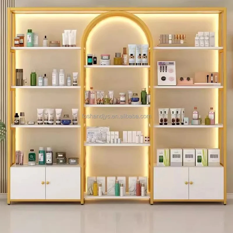 

Customize.Wooden Beauty Retail Store Display Racks Skincare Shelves Metal Cosmetic Display Wall Shelf Cosmetic Shops