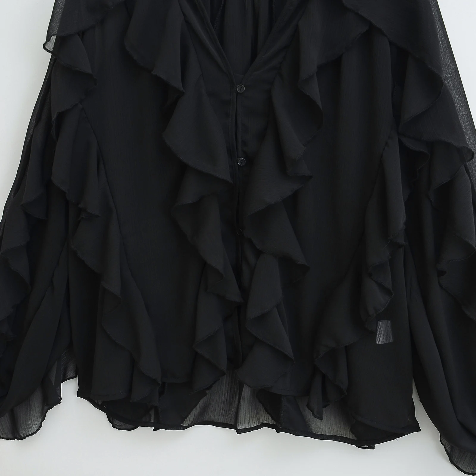 JNLEAOG Lente Nieuwe Dames Faion Design Sense Overlap Decoratie irt Polyester Loose Fit Lang Sve rond Ne Pure Kleur