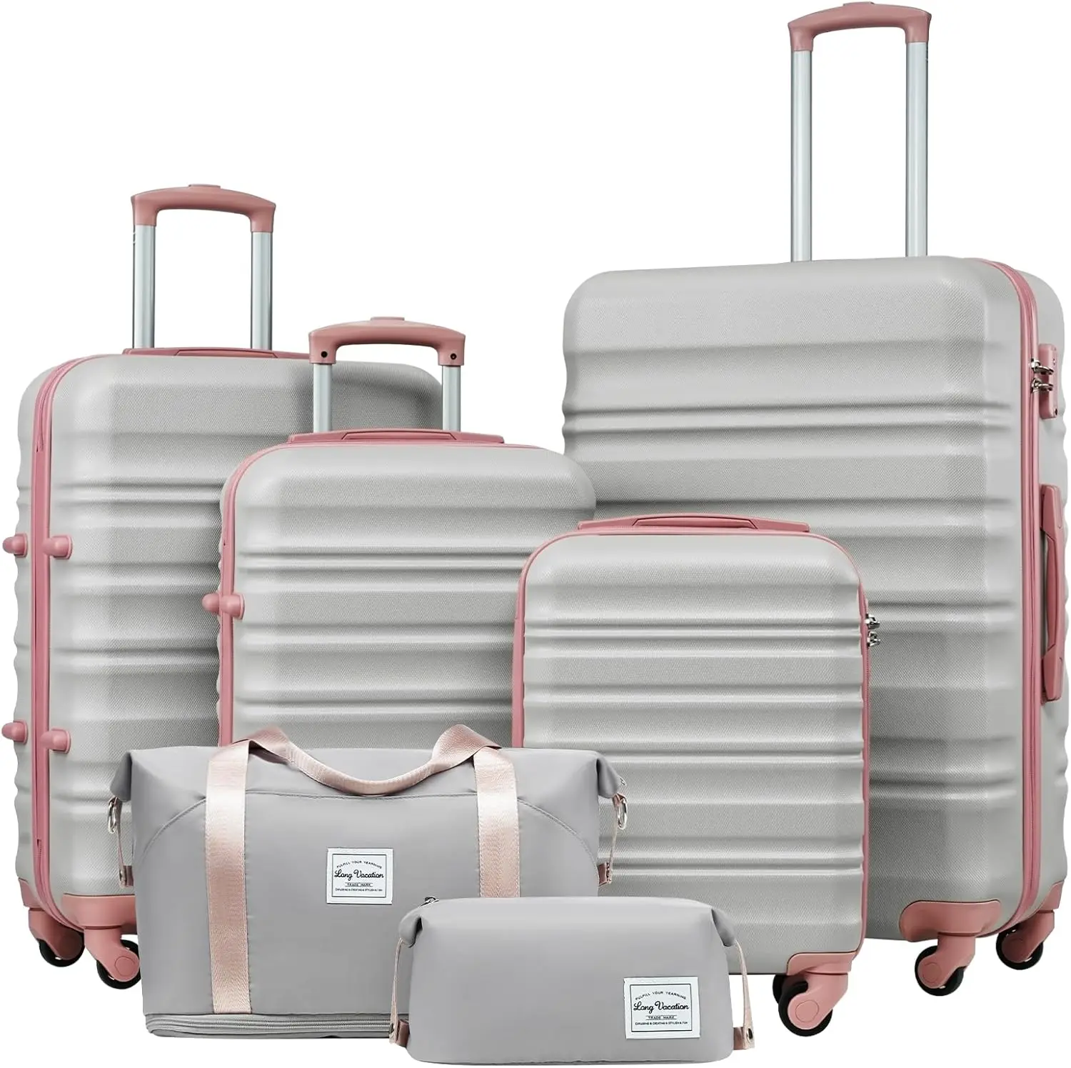 

LONG VACATION 6 Piece Luggage Set Carry on Suitcase with ABS+PC hardshell, Spinner Wheels & YKK Zipper TSA Lock