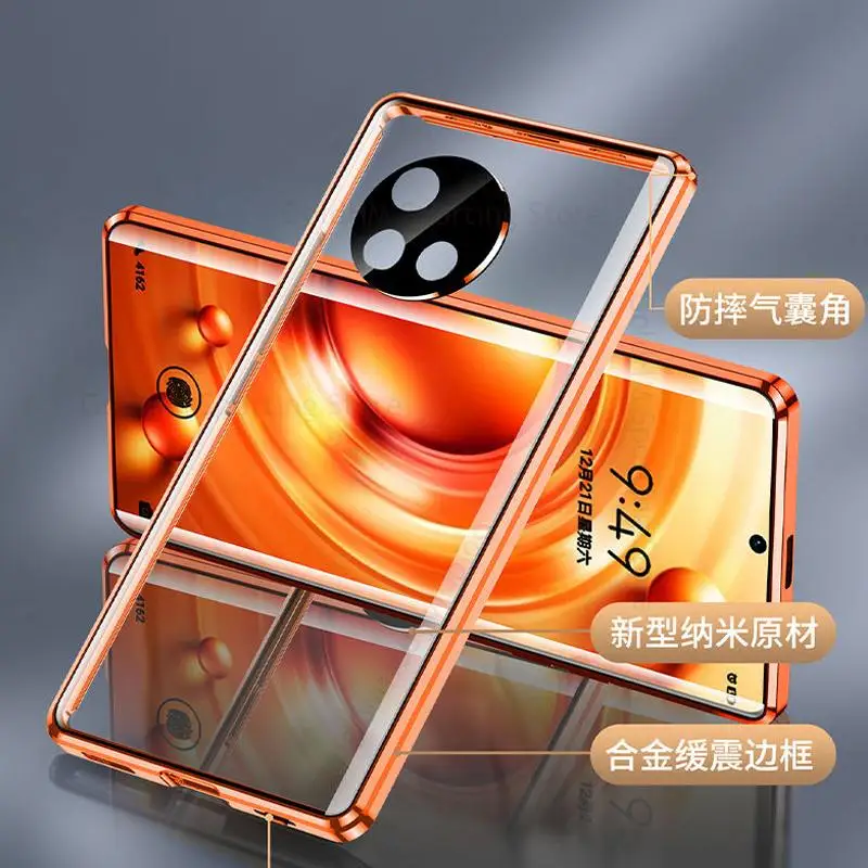 For vivo X80 Pro Magnetic Adsorption 9H Tempered Glass Phone Case For Vivo X70 X80 5G 360 Double-Sided Film Protector Flip Cover