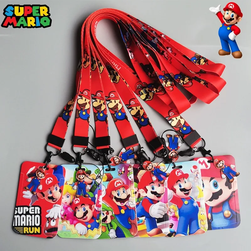 Super Mario Bros Card Holder Anime Lanyard Students License Bus Campus Meal Credit ID IC Case Kids Neck Strap Cartoon Card Cover