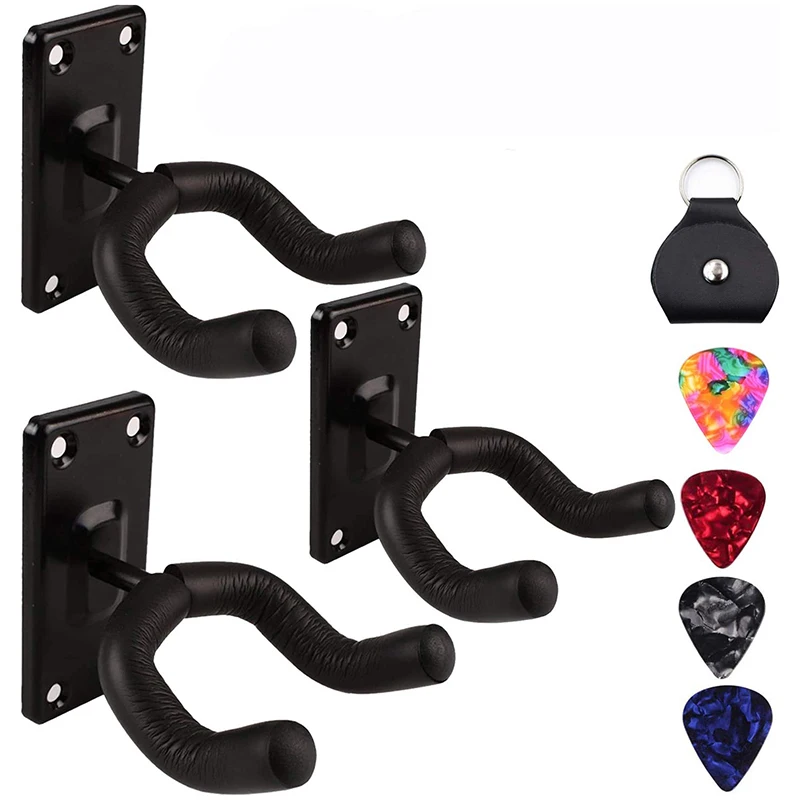 Guitar Wall Mount Hanger Hook Holder Stand Guitar Hangers Hooks for Acoustic Electric and Bass Guitars 3Pack-Black