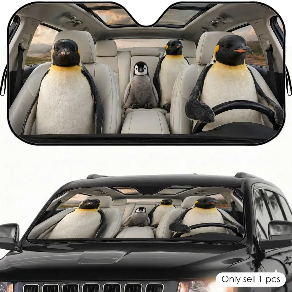 

Funny Penguin Family Sun Visor Car Windshield Sunshade UV Protection Reflective Foldable Heat Insulation Cover