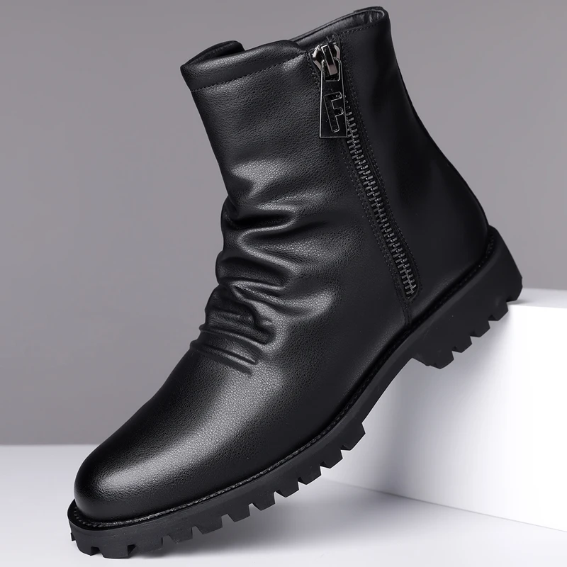 Advanced New Men Thick Soled High Top Boots Non Slip Wear-resistant Add Wrinkles Simple  Elegant Fashionable Plus Size (38-48)