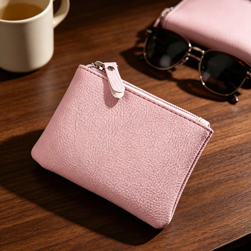 Litchi grain coin purse, mini wallet for women, handheld zipper card storage pouch, coin bag for men