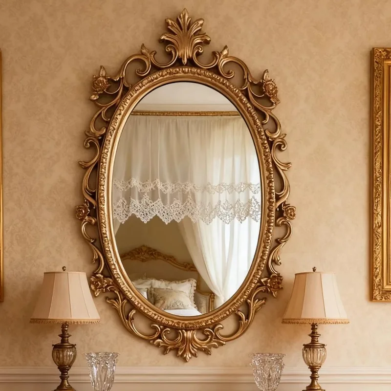 Gold Oval Mirror Luxury Barber Bathroom Makeup Decoration Vintage Aesthetic Mirror Girls Accessories Espelhos Home Decorations