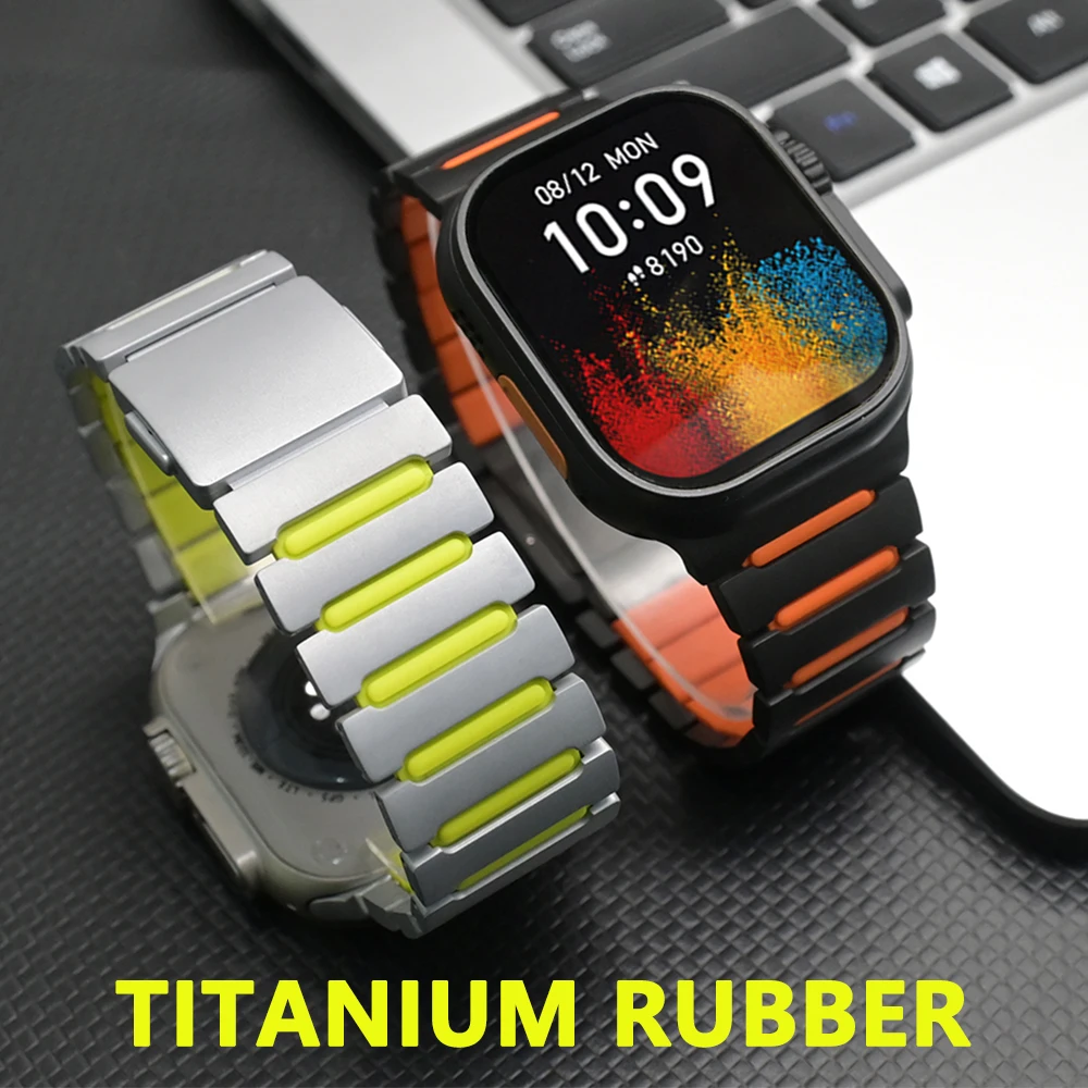 

Титановый силиконовый магнитный ремешок для Apple Watch Ultra 3 49 мм, Series 11 10 46 мм, деловой ремешок для iWatch 9 8 7 45 мм, 6 5 SE3 44 мм