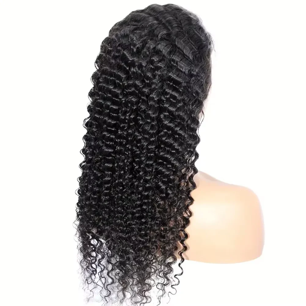 Deep Wave 13X6 Hd Lace Front 100% Human Hair Wigs Human Hair Quality 200 Density 32Inch Curly Wig Natural Black Preplucked Wigs