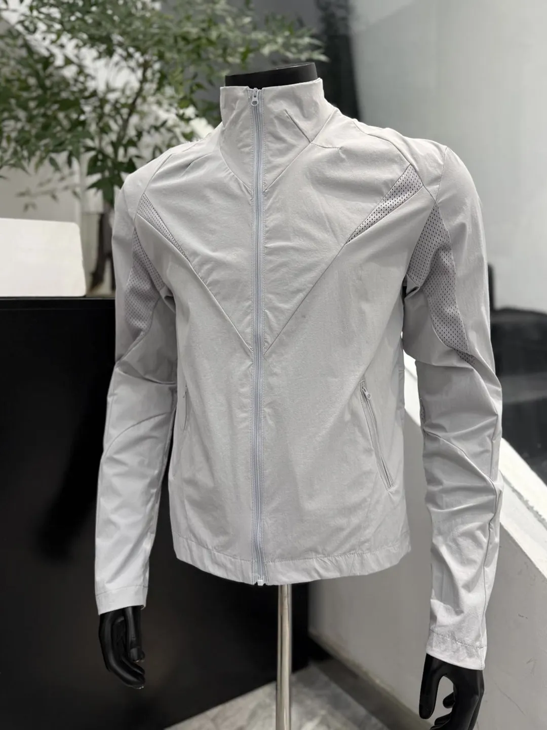 グレーアイスシルク釣り用日焼け止め服メンズ軽量スポーツウェア夏速乾通気性スタンドカラージャケット