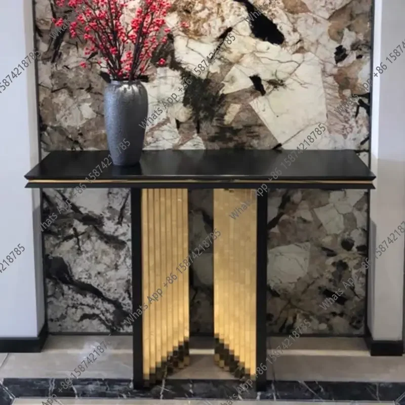H Modern simple and creative stainless steel living room entrance cabinet light luxury aisle wood surface entrance cabinet