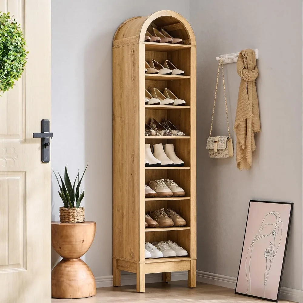 

71 high arched shoe cabinets, 8 floors with 16 pairs of wooden shoe racks, equipped with 3 adjustable racks